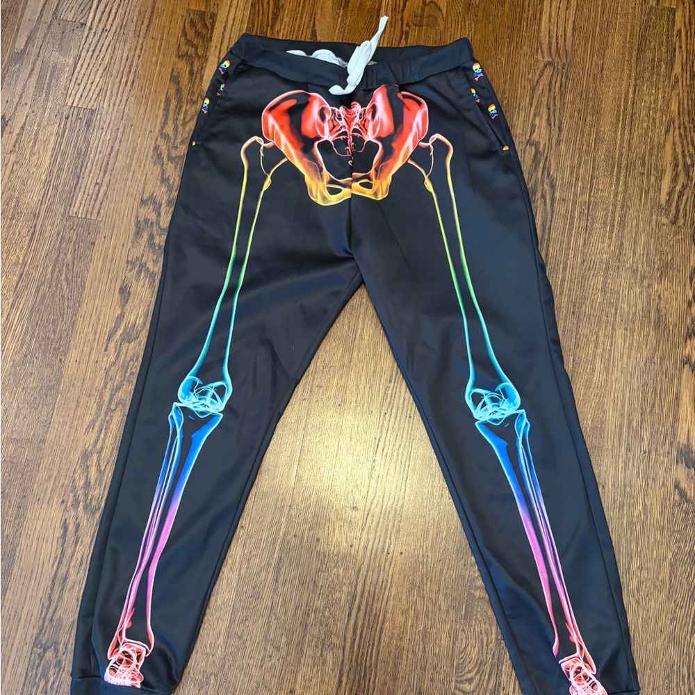 Colorful Skeleton Print "Party" Joggers size XL
